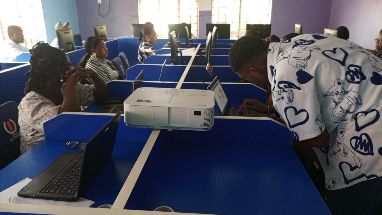 Students taking a computer-based test